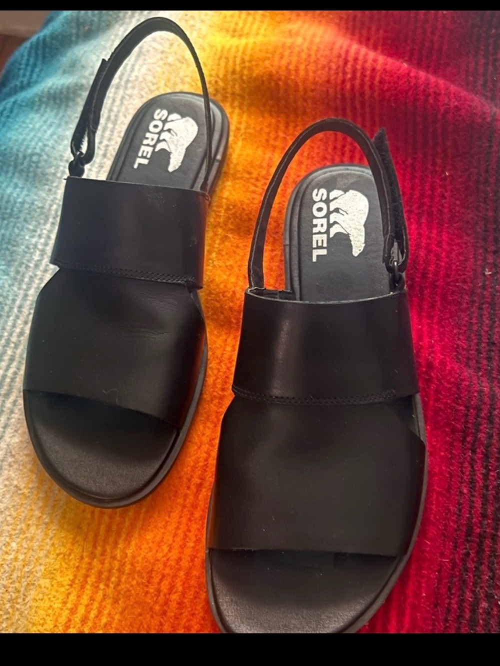 Sorel Black Leather Slingback Sandals 8